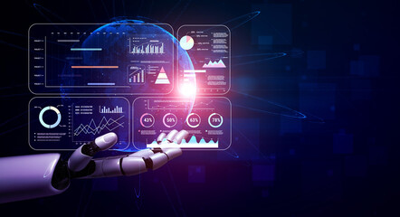 Fototapeta premium An AI project management dashboard with business performance analytics. AI visualization of project timelines and company data for strategic review. Motif