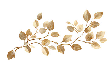 Golden autumn leaves on a branch isolated on transparent background