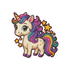Cute unicorn patch embroidery design with transparent background