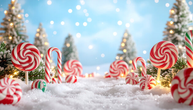 Candy Cane Christmas Scene in Snow