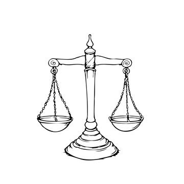 Stylized justice scales drawing embodies legal equilibrium truth assessment ethical decisions