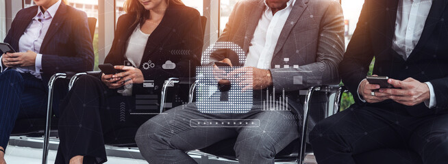 Cybersecurity protection system showing password encryption, fingerprint ID, cloud security, email, credit card, and database lock for secure data access Vouch