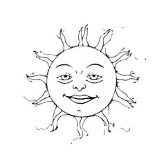 Whimsical celestial body sketch embodying warmth and daylight with face radiating ethereal beauty
