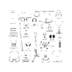 Whimsical Halloween character outlines scatter across a white background providing endless