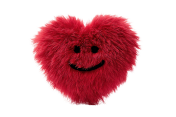 Fluffy red heart shaped plush toy with smiling face on black background image, Isolated On Transparent Background, Png Cut Out