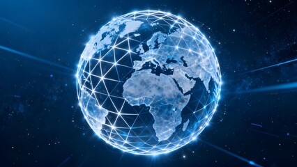 Digital globe with interconnected network overlay against a starry space background