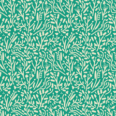 Seamless abstract grass and flowers pattern