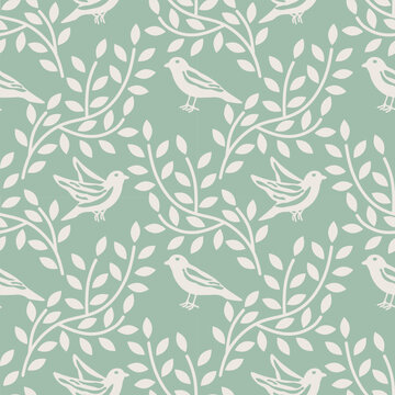 Seamless birds and branches vector pattern