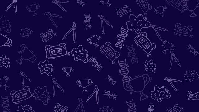 Seamless Educational Pattern Background With Abstract Doodles And Icons On Deep Purple Canvas For Visual Design