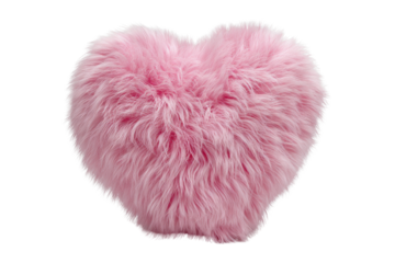 Fluffy pink heart shaped pillow with soft texture on black background image, Isolated On Transparent Background, Png Cut Out