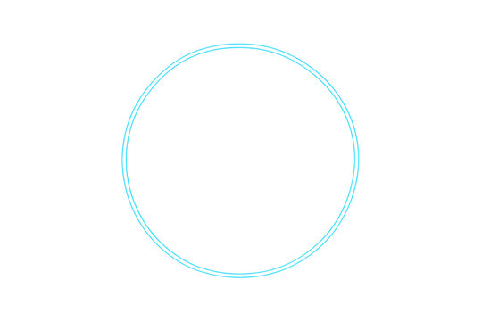 Neon glowing blue light circle frame. Bright futuristic round portal creating a modern technology border on transparent background