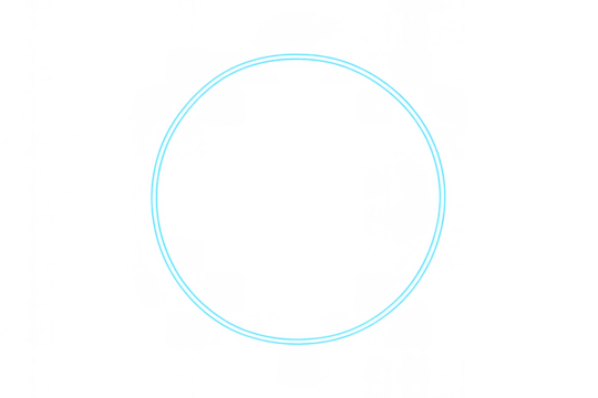 Neon glowing blue light circle frame. Bright futuristic round portal creating a modern technology border on transparent background