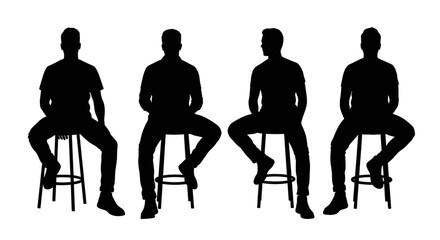 Sitting Male Silhouettes Vector Set: Man on Bar Stool Poses