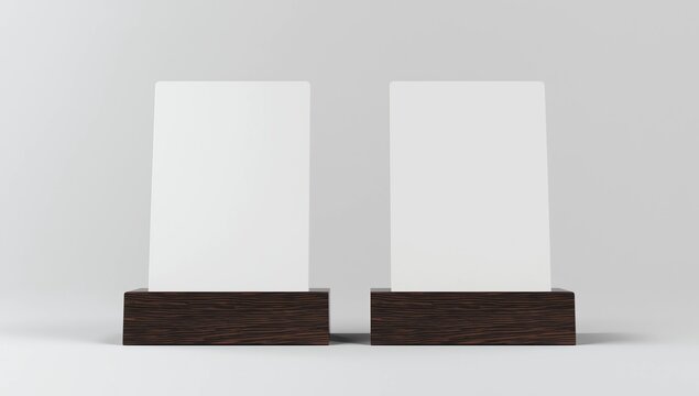 Blank table tent mock up template on isolated white background, Stand for acrylic tent card Used for Menu Bar and restaurant, 3d illustration