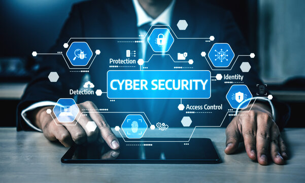 A professional man in a suit uses a tablet to display cyber security graphics and icons, emphasizing the importance of digital protection in modern business environments. Tessel - Powered by Adobe