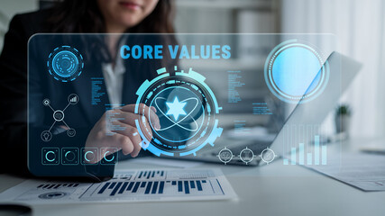 A concept of corporate core values and business ethics. These principles guide the company culture, mission, and vision for long term success. Motif
