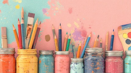 Pastel Pink Office and School Supplies, a collection of graffiti pencils leaning against a wall, embodies a minimal aesthetic for back-to-school and office environments.