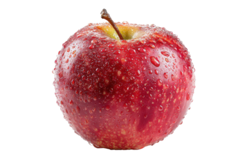 Single red apple with water droplets on black background fruit, Isolated On Transparent Background, Png Cut Out