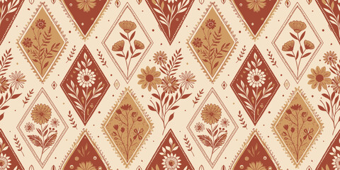 Elegant floral pattern featuring earthy tones with intricate details, ideal for fabric or wallpaper.