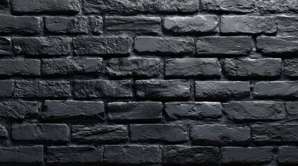Obraz premium matte. Textured black brick wall in a panoramic wide view, featuring a matte surface with subtle variations. real-estate listings.