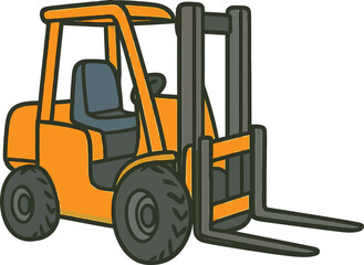 Simple Orange Forklift Truck Cartoon Vector Illustration