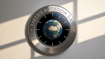 Futuristic metallic device displaying earth globe with time markings