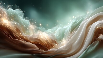 Ethereal Flow of Multicolored Soft Textures in Dreamlike Abstract Landscape with Starry Twinkling Elements and Light Reflections in a Serene Atmosphere