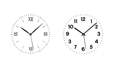 Analog Wall Clock Faces — Roman and English Numerals, Minimal Vector illustration Set, easily editable.