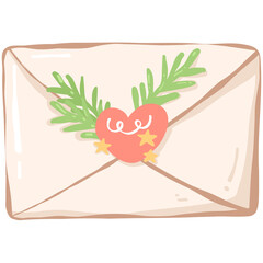 Christmas Envelope with Heart and Pine Branch Illustration