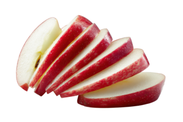 Sliced red apple wedges with white flesh against black background fruit, Isolated On Transparent Background, Png Cut Out