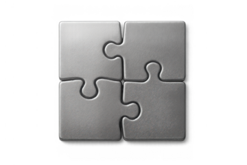 Metal jigsaw puzzle pieces perfectly fitting together, representing concept of connection, strategy, and successful collaboration