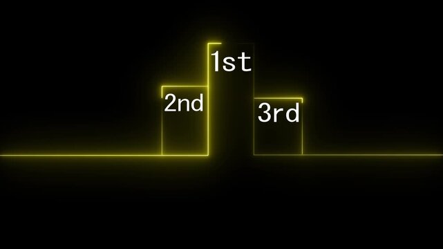 Neon yellow outline podium with 1st 2nd 3rd place labels on black background winner first place