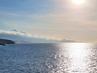 Sun over the Atlantic Ocean at La Pared beach, Fuerteventura

