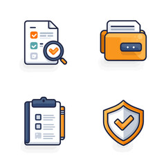 Minimalist Vector SVG Icon Set with Checklist Files Folder Shield Illustration in Flat Design Style
