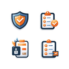 Vector Flat Style SVG Icon Set with Shield Checkmark Clipboard Lock and Checklist Visual Elements in Modern Colorful Design