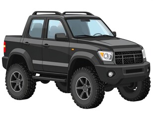 Black, off-road pickup truck, large tires, side view, ready for adventure