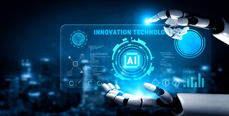 The core of innovation technology is Artificial Intelligence (AI). A concept of future AI development, machine learning, and business automation. Motif