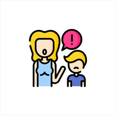 Angry mother scolds her sad son at home, expressing disapproval and frustration, creating a tense and uncomfortable atmosphere.