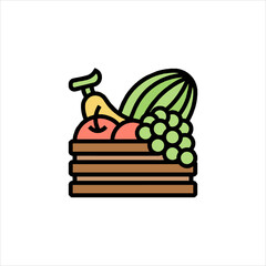 Wooden crate filled with fresh fruits sitting on table, showcasing healthy eating and vibrant colors in a simple, appealing way.