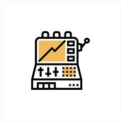 Electronic device displays data with knobs and buttons on a white surface, indicating precision and control in a technological context.