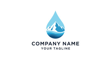 Water Drop Mountain Landscape Logo Design.