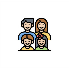 Happy family smiles together in a colorful representation, radiating warmth and togetherness in a modern, minimalist style.