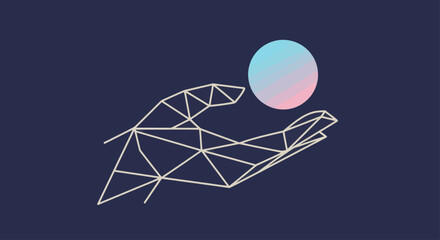 Abstract hand holding sphere representing connection and technology concept.