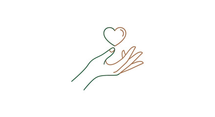 Hand holding heart symbol representing love and compassion in simple line art.