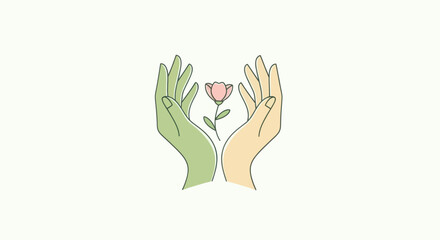 Obraz premium Two hands gently cradling a delicate blooming flower.