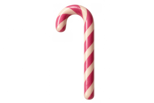 Pink and white striped candy cane celebrating christmas and holiday season on transparent background