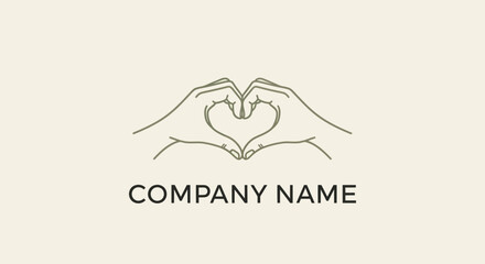 Minimalist Line Art Logo Design with Hands Forming a Heart Shape.