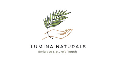 Elegant Logo Featuring Hand Holding Leaf for Lumina Naturals Brand.
