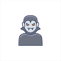 Cartoon vampire with fangs stares menacingly against a white backdrop, creating a spooky and eerie atmosphere for Halloween or horror themes.