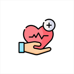 Hand holding a heart with a plus sign, symbolizing healthcare and wellbeing, promoting a message of health and support.